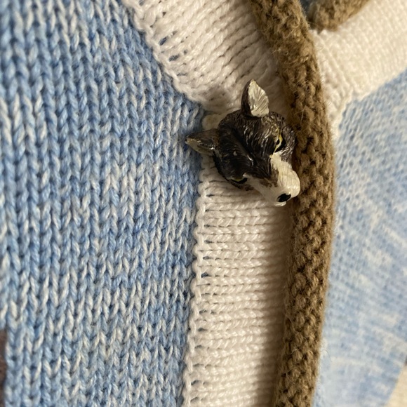 Storybook Knits Wolf Forest Snow Scene Cardigan Sweater Blue SZ 3XL - Picture 3 of 6